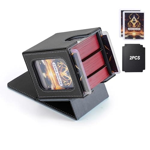 MTG Deck Box, Double Display Window MTG, Commander Deck Box Fits 120+ Single Sleeved Cards, PU Leather Magnetic Closure Card Box with 2 Dividers&2 Toploaders for TCG, CCG, Black/Grey - Image 1