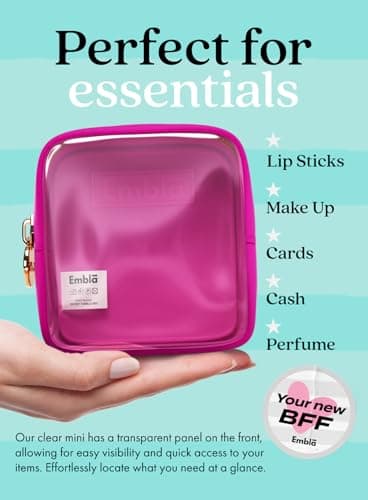 Embla Clear Cosmetic Bag Makeup Case, Clear Zipper Make Up Pouch and Toiletry Travel Tote, Cute Skincare Pouches for Women Girls, Preppy Purse Cosmetic Organizer, Mini Makeup Bags, Fuchsia - Image 3
