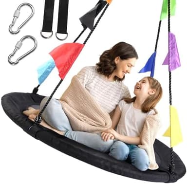 40 Inch Saucer Tree Swing for Kids, Outdoor Round Swing with Hanging Straps & Adjustable Ropes, Easy Assembly - Image 3