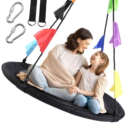 40 Inch Saucer Tree Swing for Kids, Outdoor Round Swing with Hanging Straps & Adjustable Ropes, Easy Assembly - Image 1