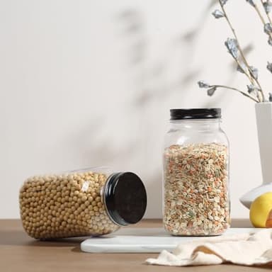 Naivees 32 OZ Storage Containers Clear Plastic Mason Jars with Screw On Lids, Plastic Empty Jars for Kitchen and Household,BPA Free, Food Safe (6 Pack-Black) - Image 6