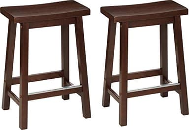 Amazon Basics Solid Wood Saddle-Seat Kitchen Counter Barstool with Footrest, Easy Assembly - 24-Inch Height - Walnut - Set of 2 - Image 1