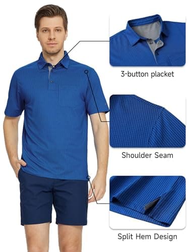 Rouen Golf Polo Shirts for Men Short Sleeve Casual Collared Quick Dry Fit Moisture Wicking Pocket Men's Polo Shirt Cobalt - Image 2