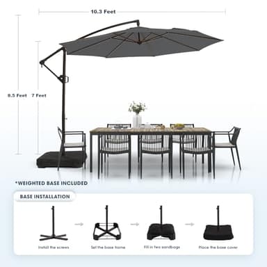wikiwiki 10ft Patio Umbrella with Base Included, Outdoor Offset Cantilever Umbrella, Infinite Tilt, Crank and Cross Base, Dark Gray - Image 2