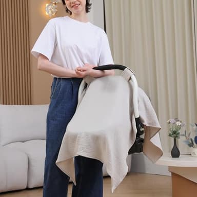 100% Muslin Cotton Car Seat Cover Baby, Carseat Canopy Cover, Universal Fit Stroller Covers for Boys and Girls (Summer Wheat) - Image 2