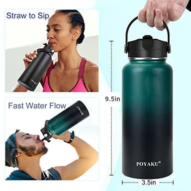 Water Bottle Insulated 32oz 40oz 64oz 128oz Straw Lid Spout Lid & 3 Lids, Leak Proof, Vacuum Insulated,Stainless Steel Water Bottle Wide Mouth for Sports, Gym or Office (Indigo Crush, 32 oz) - Image 3
