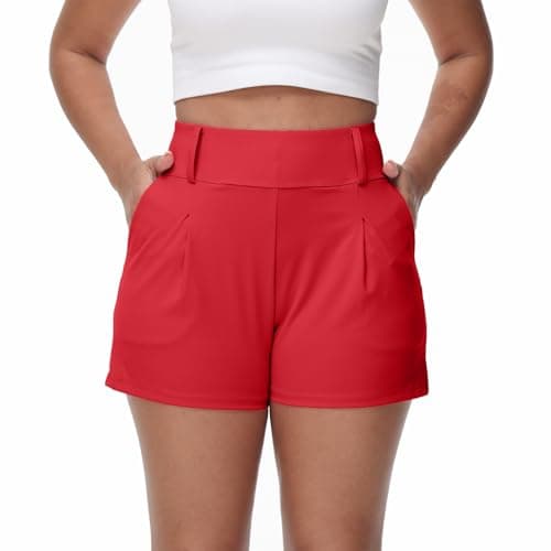 Golf Shorts Women Workout Athletic Running Gym Yoga Sport Active Bike Sweat Spandex High Waisted with Pockets Cute Comfy Lounge Dress Pants Teen Girls Trendy Clothes Casual Summer Outfits Red L - Image 1