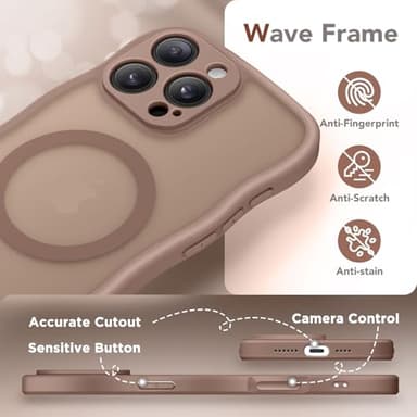CAPRARO for iPhone 16 Pro Max Case for Women Girls, Upgraded [Full Camera Protection] [Compatible with MagSafe] Cute Wave Translucent Matte Phone Case for iPhone 16 Pro Max, Brown - Image 8