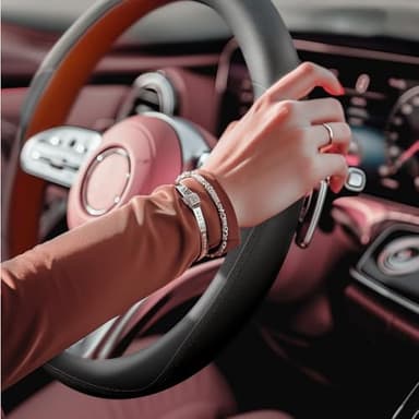 HOTOR Car Steering Wheel Cover - Universal Car Accessory for Diverse Cars, Durable Leather Cover with Anti-Slip Lining, for Steering Wheel with a Diameter of 14.5"-15",Black - Image 9