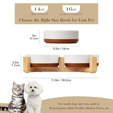 MALACASA Ceramic Dog Bowls, Dog Water/Food Dish with Wood Stand Non-Slip,14oz, Pet Basic Bowls for Your Puppy, Small Dogs or Cats,Glaze Matte Weighted Non-Slip (S-1.5 Cups) - Image 2