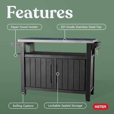 Keter Unity XL Portable Outdoor Table with Stainless Steel Top for Kitchen Prep and Outdoor Storage Cabinet for Grilling Accessories, Dark Grey - Image 6