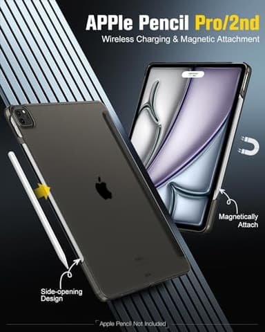 MoKo Case Compatible with iPad Air 13 Inch M2 Case 2024/ iPad Pro 12.9 (6th/5th Gen 2022/2021), Slim Frosted Hard PC Back Cover, Support Touch ID & Pencil Pro/2nd/USB-C, Black - Image 3