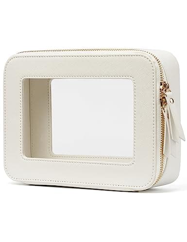 Popvibe Clear Makeup Case White Toiletry Bag Travel Medium Clear Cosmetic Bag with Zipper, Small Make Up Bag Organizer Traveling TSA Approved Transparent Bag Car for Essentials - Image 1