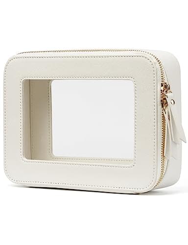 Popvibe Clear Makeup Case White Toiletry Bag Travel Medium Clear Cosmetic Bag with Zipper, Small Make Up Bag Organizer Traveling TSA Approved Transparent Bag Car for Essentials - Image 1