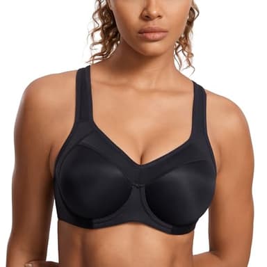 SYROKAN Women's Full Support High Impact Racerback Lightly Lined Underwire Sports Bra Solid Black 36G - Image 1