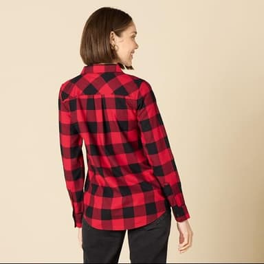 Amazon Essentials Women's Regular-Fit Long-Sleeve Lightweight Plaid Flannel Shirt, Red Buffalo Check, X-Large - Image 3
