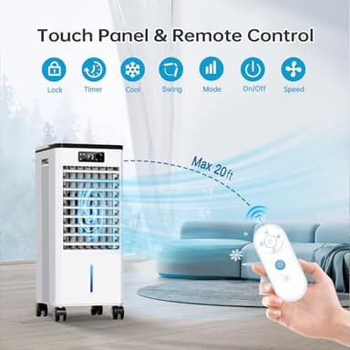 Feculs Portable Air Conditioners No Windows Needed, 3-IN-1 Swamp Cooler, Evaporative Air Cooler, 4 Modes & 3 Speeds, 2-Gal Water Tank for Long Cooling, Max 20 FT/S Remote Control, 12 Hours Timer - Image 4