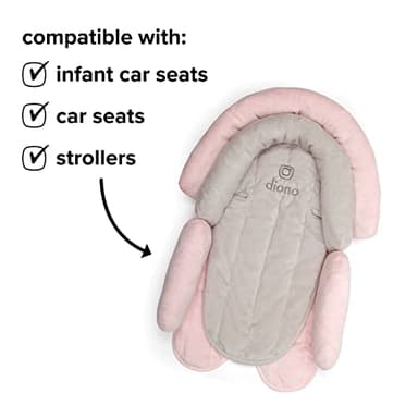 Diono Cuddle Soft 2-in-1 Baby Head Neck Body Support Pillow For Newborn Baby Super Soft Car Seat Insert Cushion, Perfect for Infant Car Seats, Convertible Car Seats, Strollers, Gray/Pink - Image 7
