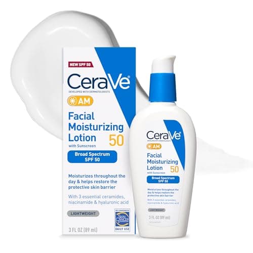 CeraVe AM Facial Moisturizing Lotion SPF 50, Face Moisturizer with SPF, Hyaluronic Acid, Niacinamide & Ceramides, Non-Greasy, Blends Seamlessly With No White Cast, Non Comedogenic Sunscreen, 3 Oz - Image 1