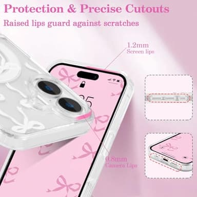 UEEBAI Magnetic for iPhone 16 Case, Bow Case Compatible with MagSafe, Wireless Slim Clear Ribbon Aesthetic Phone Cover Anti-Yellowing Shockproof Protective Cover for Women Girl - White - Image 3