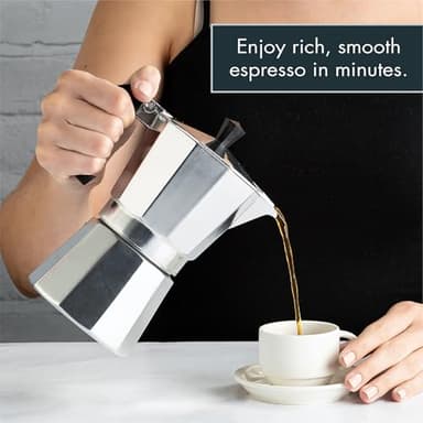 Primula Classic Stovetop Espresso and Coffee Maker, Moka Pot for Italian and Cuban Café Brewing, Greca Coffee Maker, Cafeteras, 6 Espresso Cups, Silver - Image 6