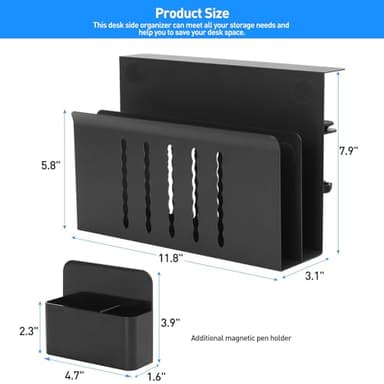 MAXECHO Desk Side Storage, Under Desk Laptop Mount, Table Side Hanging File Organizer, No Drill Clamp On Cable Management Tray, Laptop Holder with Magnetic Pen Holder for Office and Home, Load 22 Lbs - Image 5