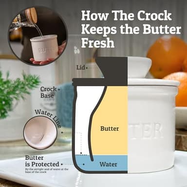 PriorityChef Butter Crock with Lid with Water Line,Ceramic French Butter Dish to Leave On Counter, White - Image 4