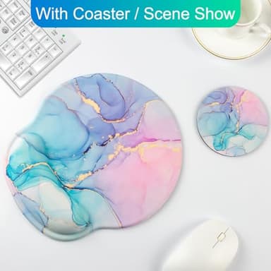 Ergonomic Mouse Pad with Wrist Support Rest,Large Mousepad Gel Wrist Rest, with Coaster Non-Slip & Pain Relief for Computer, Desk, Home&Office-Blue Marble - Image 2