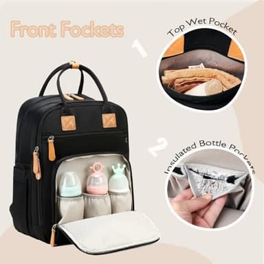LORADI 18 Pockets Large Diaper Bag Backpack with Waterproof Pockets and Stroller Buckle, Convertible Baby Bag (XL Black, Extra Large) - Image 3