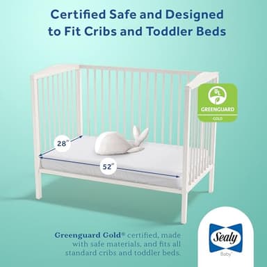 Sealy Baby Airy Night Diamond Breathable Crib Mattress, Made in USA, GREENGUARD GOLD Certified, Supportive & Sustainable Mesh Surface, 2 Stage, Toddler Bed Fit, Safety & Quality Tested, 52x28" - Image 4