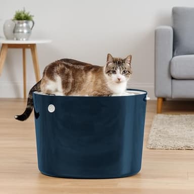 IRIS USA Cat Litter Box, Large Top Entry with Litter Catching Lid and Scoop, Dog Proof, Cat Box Enclosure, Navy/White - Image 6