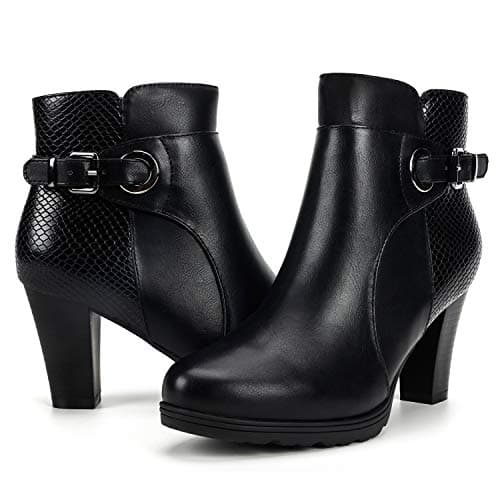 mysoft Women's Zipper Booties Chunky Stacked Heel Ankle Boots Buckle Strap Ankle - Image 1