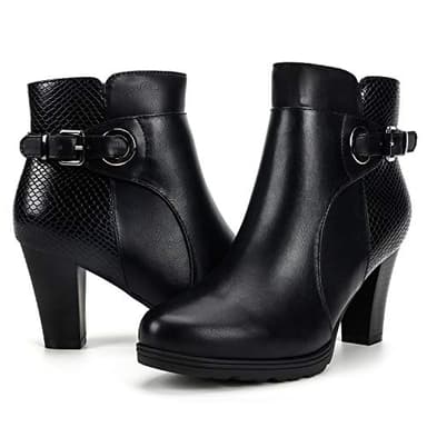 mysoft Women's Zipper Booties Chunky Stacked Heel Ankle Boots Buckle Strap Ankle - Image 1