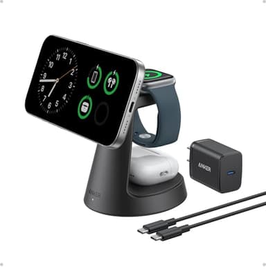 Anker MagSafe Charger Compatible, MagGo 3-in-1 Charging Station, Nano Charging Stand, Qi2 Certified 15W Magnetic Wireless Charger Dock, for iPhone17/16/15/14, Apple Watch,AirPods (Adapter Included) - Image 1