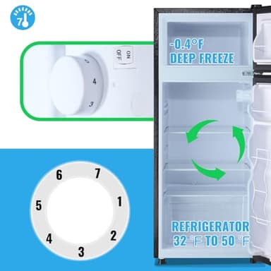 DEMULLER 4.5 Cubic Feet Double Door Fridge with Top Freezer Large Capacity Refrigerator with 7 Temperature Control & 3 Removable Shelves Black - Image 5