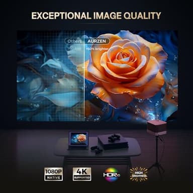 3-in-1 Projector 4K Supported, AURZEN BOOM 3 Smart Projector with WiFi and Bluetooth, 3D DoIby Audio & 36W Speakers, Auto Focus & Keystone, Netflix Official 500 ANSI Home Outdoor proyector, Black - Image 5