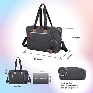 Dikaslon Diaper Bag Tote with Pacifier Case and Changing Pad, Large Travel Diaper Tote for Mom and Dad, Multifunction Baby Bag for Boys and Girls, Dark Grey - Image 6