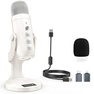 ZealSound USB Microphone,Quick Mute Noise Cancel for Phone Computer PC PS5,Gaming Microphone with Gain Control,Echo Monitor Volume Adjust for Streaming Vocal Recording ASMR Podcast Video K66 White - Image 1