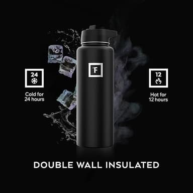 IRON °FLASK Camping & Hiking Hydration Flask with 3 Lids - Stainless Steel, Double Walled & Vacuum Insulated Water Bottle - Leak Proof & BPA Free (Midnight Black, Straw - 40 oz) - Image 4