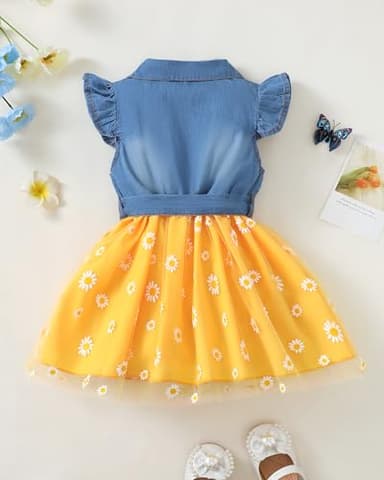 Toddler Girl Denim Tulle Dresses 3T 4T Girl Clothes Summer Outfit Toddler Yellow Short Sleeve Prom Dress Ruffle Party Swing Sundress 3 4 Year Old - Image 7