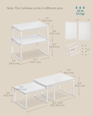 SONGMICS Cabinet Organizer Shelf, Set of 4 Kitchen Counter Shelves, Kitchen Storage, Spice Rack, Stackable, Expandable, Metal and Engineered Wood, Cloud White and Snow White UKCS027W01 - Image 3