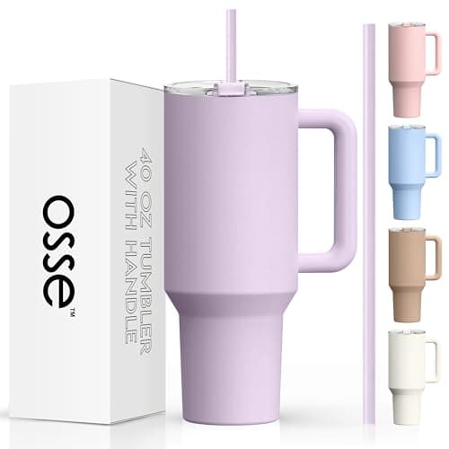 osse 40oz Tumbler with Handle and Straw Lid | Double Wall Vacuum Reusable Stainless Steel Insulated Water Bottle Travel Mug Cup | Modern Insulated Tumblers Cupholder Friendly (Orchid) - Image 1