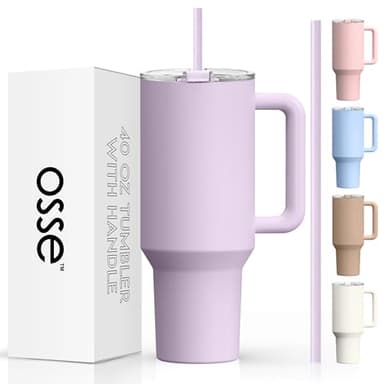 osse 40oz Tumbler with Handle and Straw Lid | Double Wall Vacuum Reusable Stainless Steel Insulated Water Bottle Travel Mug Cup | Modern Insulated Tumblers Cupholder Friendly (Orchid) - Image 1