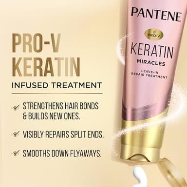 Pantene Keratin Leave-In Conditioner with Argan Oil, Protein Treatment for Dry, Damaged & Color-Treated Hair, Repairs Split Ends & Protects from Damage, Formaldehyde-Free, 8.4 Fl Oz - Image 2