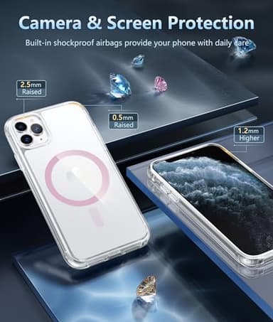 FNTCASE for iPhone 11 Pro-Max Case: Magnetic Slim Anti-Yellowing Clear Case | Military Grade Protective & Shockproof Drop Protection Thin Transparent Crystal Phone Cover(F-Pink) - Image 5