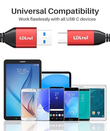 USB-C Cable 10Gbps Data Transfer [2Pack, 6ft], Braided USB 3.2 Gen 2 USB A to Type C Charger Cord 3.1A Fast Charging for iPhone 16/15 Pro Max Car Play, Samsung Galaxy S24/S23/S22 Android Auto - Red - Image 9