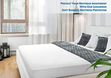 PlushDeluxe Premium Bamboo Mattress Protector – King Size, Waterproof, & Ultra Soft Breathable Noiseless Washable Bed Mattress Cover for Comfort & Protection - White - Image 6