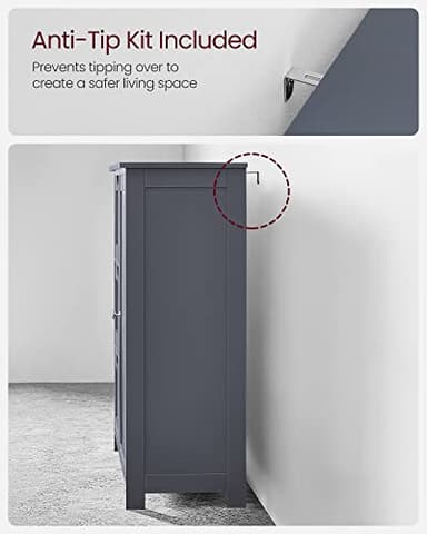 VASAGLE Bathroom Floor Storage Cabinet, Freestanding Bathroom Storage Unit with 3 Drawers, 1 Adjustable Shelf, 11.8 x 23.6 x 31.5 Inches, Slate Gray UBBC049G01 - Image 8