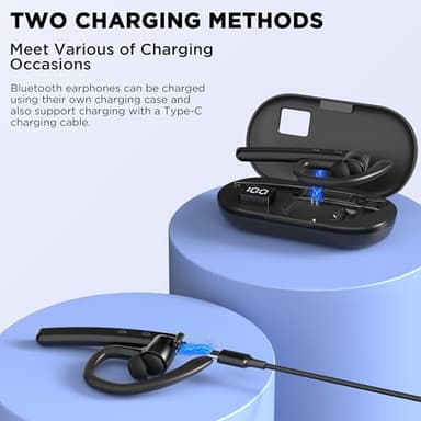 TERUNSOUl Bluetooth Headset V5.3, Wireless Bluetooth Earpiece with 600mAh Charging Case, 110H Playtime, Hands Free Headset for Cell Phone and Computer with Built-in Microphone for Work Trucker Office - Image 7