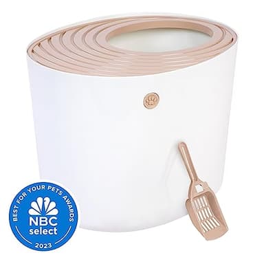 IRIS USA Cat Litter Box, Large Top Entry with Litter Catching Lid and Scoop, Dog Proof, Cat Box Enclosure, Beige/White - Image 7